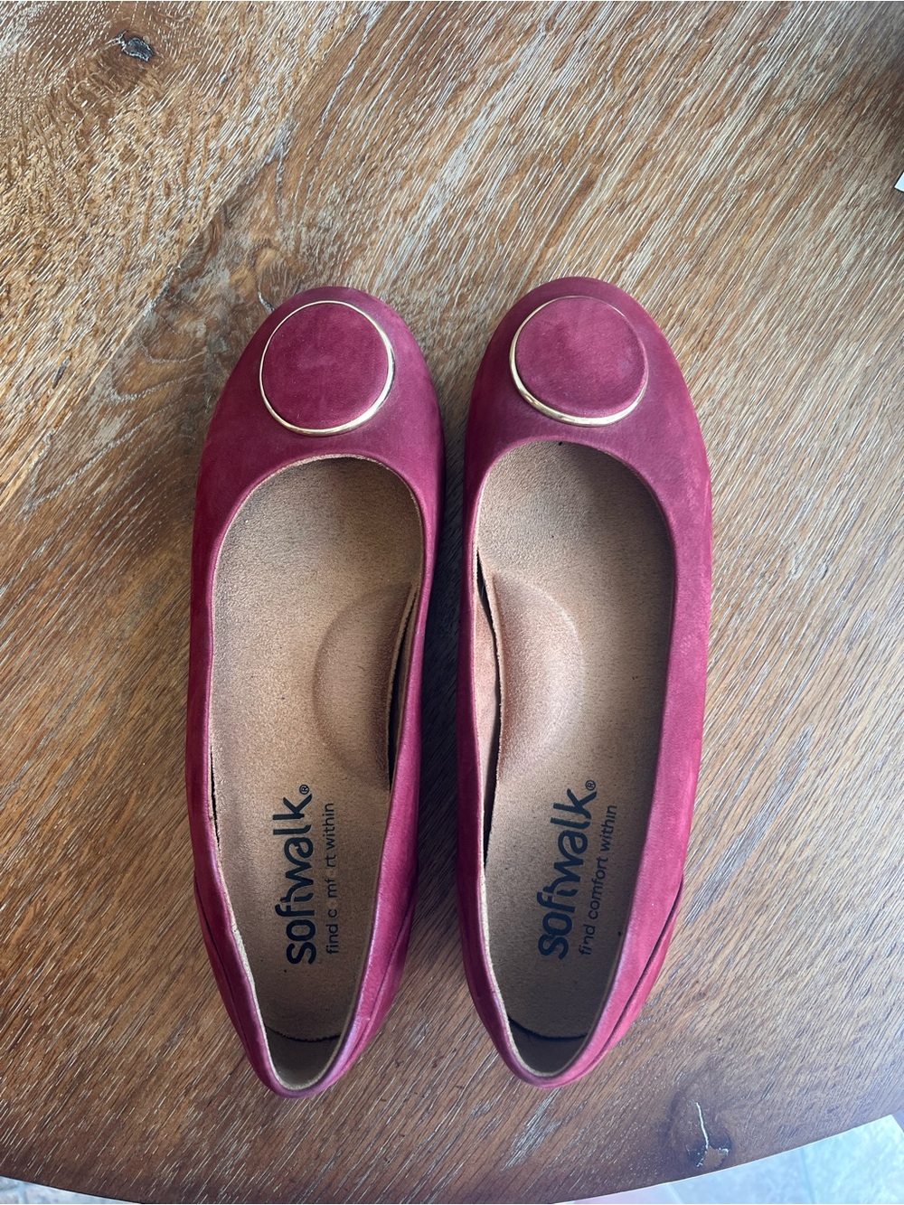 SoftWalk Women's Wine Suede Ballet Flats with Gold Accent